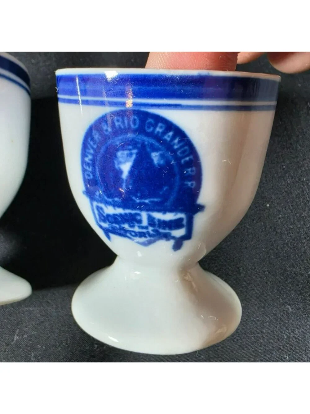 Denver & Rio Grande Railroad Egg Cups Set Of 2 Blue Logo Souvenir Reproduction 2